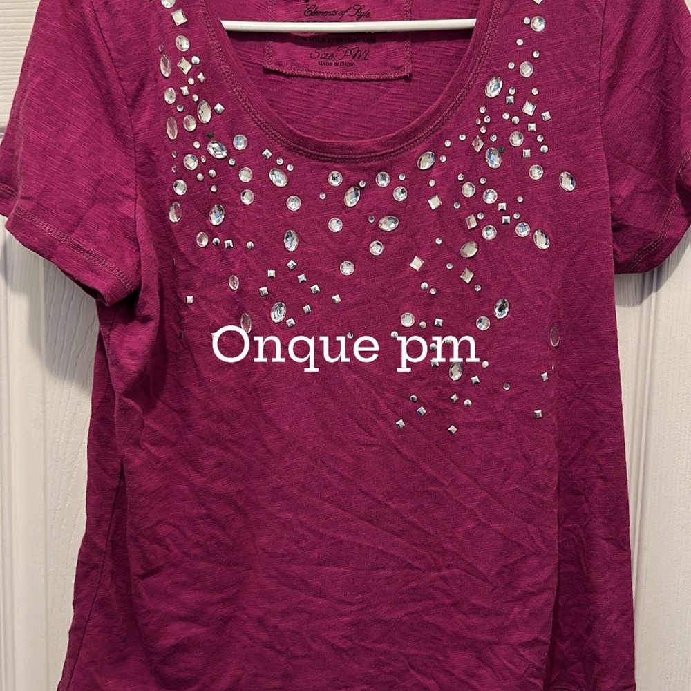 Women's Pink Embellished Top Onque Petite Medium